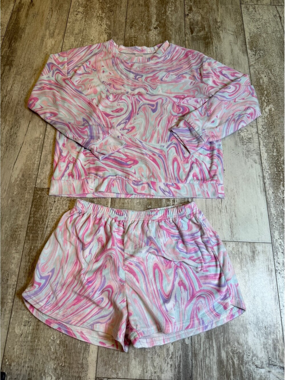 Childrens Place Girls 14 Pink Marble Pajama Set Top Shorts